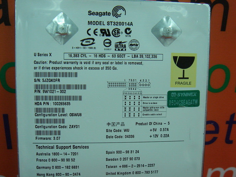 SEAGATE ST320014A 20GB IDE - PLC DCS SERVO Control MOTOR